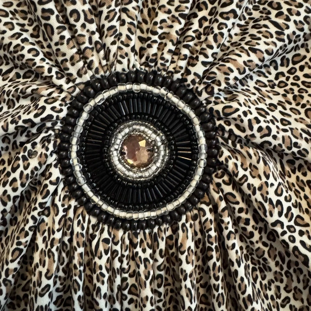 NINA LEONARD Leopard Print Beaded Medallion‎ Maxi Dress - Boho Chic